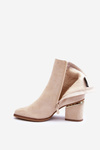 Leather Boots With Jewellery Embellishment Heel Beige Jadirel