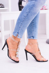 Lu Boo Black Stiletto Zircon Sandals Serenada