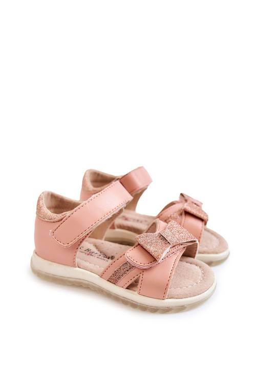 Children's Leather Sandals With Velcro Pink Lolly