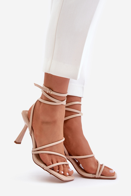 Stylish High Heels With Straps Beige Saredi