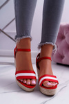 Ladies' Sandals with Heels Linen Red Renew