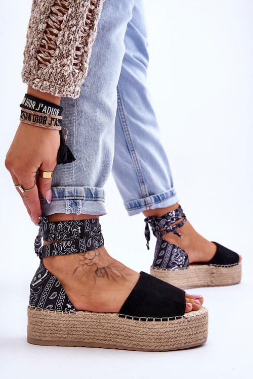 Suede Wedge Sandals Black Livia