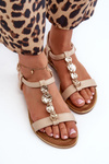 Flat Women's Sandals With Beige Decorations Muridia