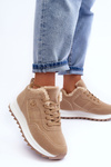 Buty Sportowe Ocieplane Platforma Skóra Ciemnobeżowe Adite TL233-63