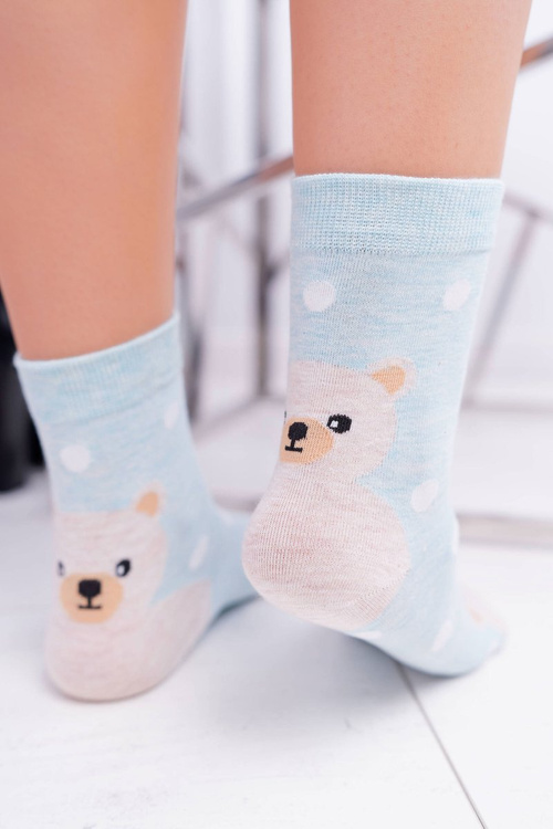 Ladies' Socks Blue With Teddy Bear