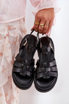 Eco leather sandals for women on platform black Nendales