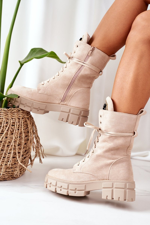 Suede Insulated Boots With Decorative Stones Beige Hadley