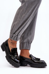 Loafers With Fringes Lacquered Shoes Black Velenase