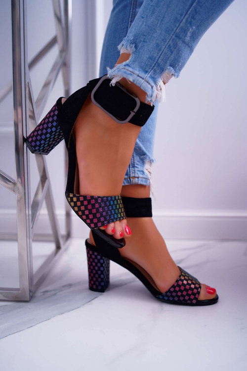 Women's Stiletto Sandals Suede Black Geometric