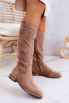 Women's Suede Openwork Boots Beige Thessie