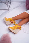 Women's Sandals On Anchor Linen Tied Yellow Cantare