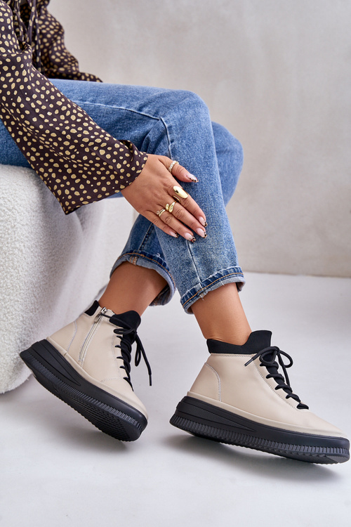 Buty Sportowe Na Platformie Skóra Naturalna Lekkie Beżowe Artiker 55C0554