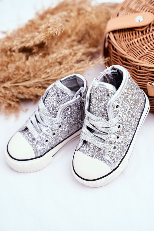 Children's Sneakers With Glitter Silver Ally