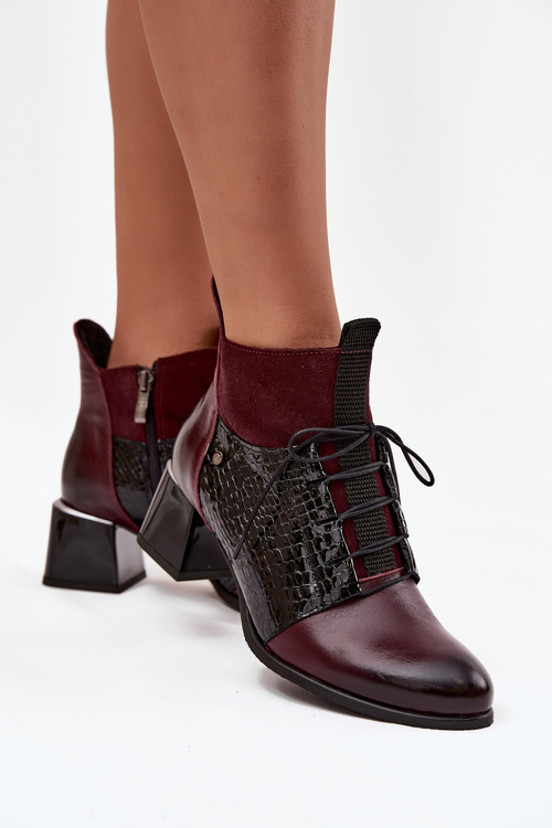 Zazoo 60503 Leather Ankle Boots Heeled Insulated Bordeaux