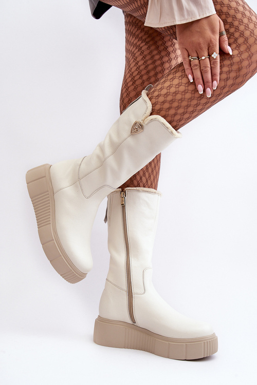 Women's Wool Leather Boots Cream Bayla
