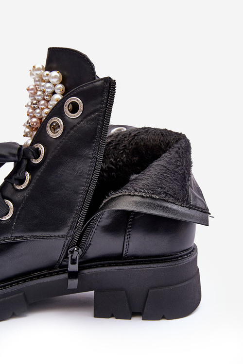 Leather Embellished Low Boots On A Flat Heel Black Binga