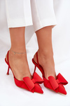 Red High Heels With Open Heels And Bow Eklevia