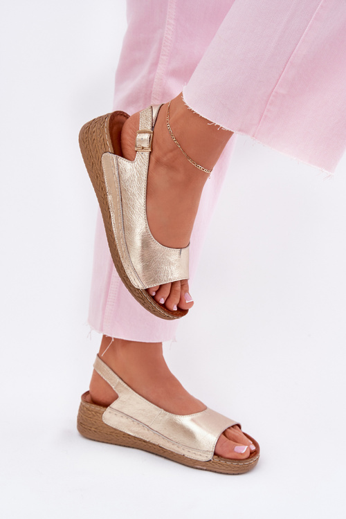 Women's leather wedge sandals Maciejka L7069 Gold