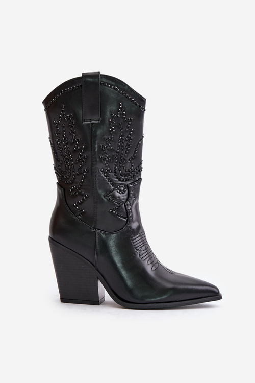 Insulated Cowboy Boots On Heel With Decoration Black Arlitta