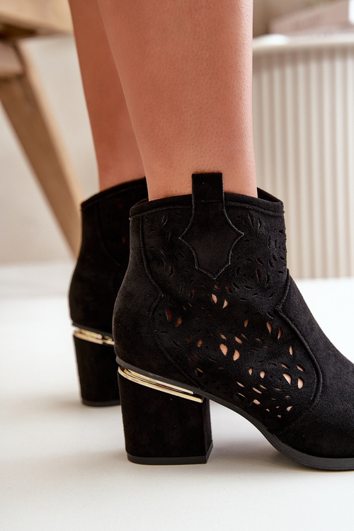 Lace-up Cowboy Booties with Stiletto Heel Black Vosilara