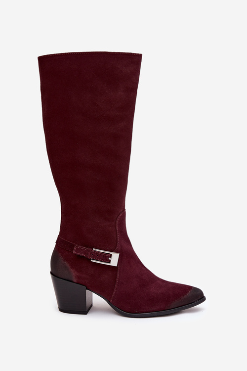 Leather Suede Boots with Heels with Buckle Warm Zazoo 70156 Bordeaux