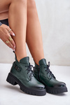 Zazoo 60483 Women's Leather Ankle Boots With Low Shaft Insulated Dark Green