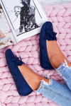 Women's Suede Moccasins Navy Blue Espanto