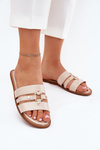 Flat Women's Slippers With Golden Detail Beige Noroti