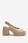 Zazoo 40376 Leather Sandals On Chunky Heel Beige
