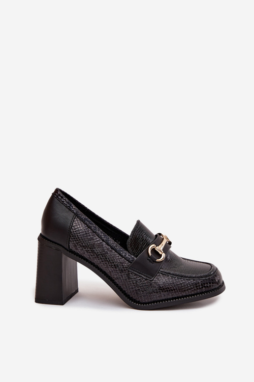 Women's Low Shoes with Heels with Embossing and Gold Detail Black Novella
