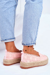 Women's Lace Espadrilles Pink Platform Desante