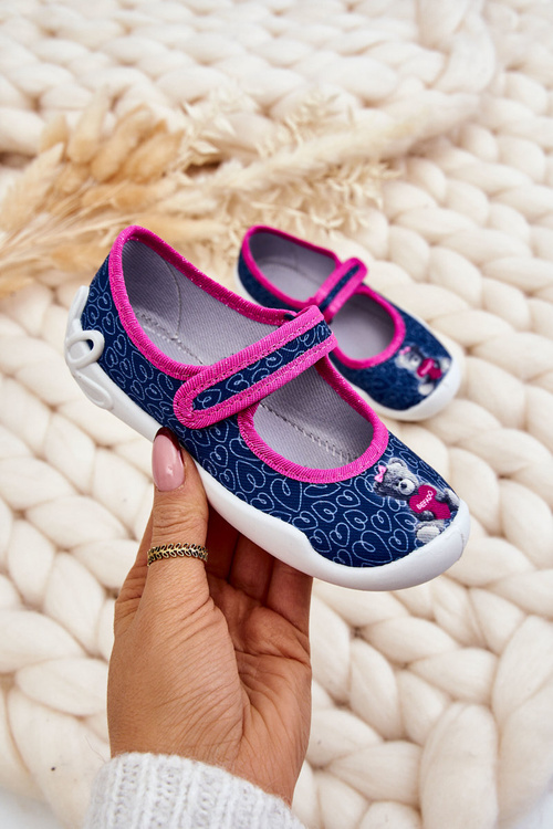 Papcie Baleriny Dziecięce Miś Granatowe Befado 114X505