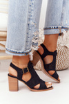 Openwork Sandals On A Block Heel Black Hey Lover
