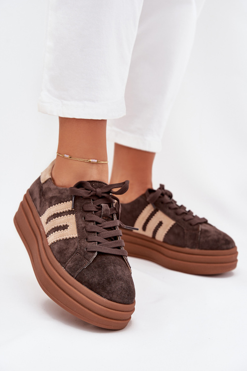 Women's Platform Sneakers Made Of Natural Suede Chocolate Eldira