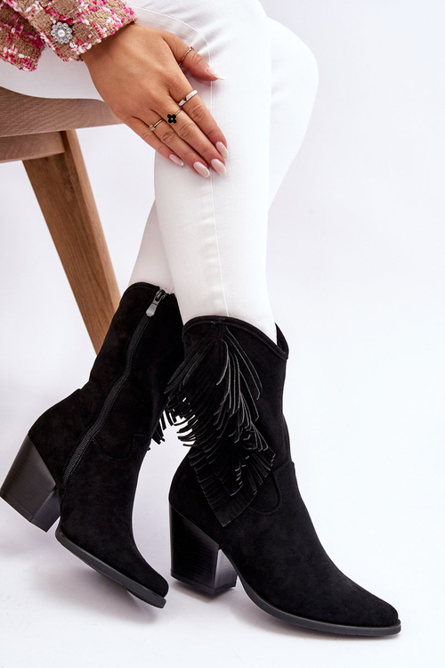 Kozaki Kowbojki Damskie Zamsz Do Kolan Czarne Elyse