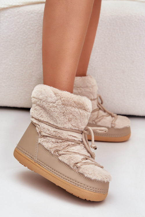 Snow Boots With Fur And Lacing Beige Silvara