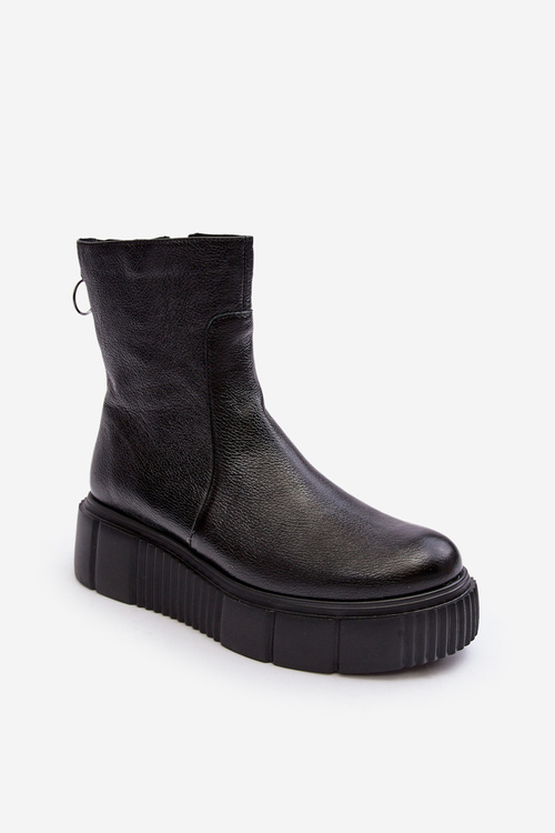 Women's Leather Boots On The Platform Black Jenefer 