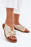 Women Sandals Flat Heel With Golden Decoration Beige Amelira