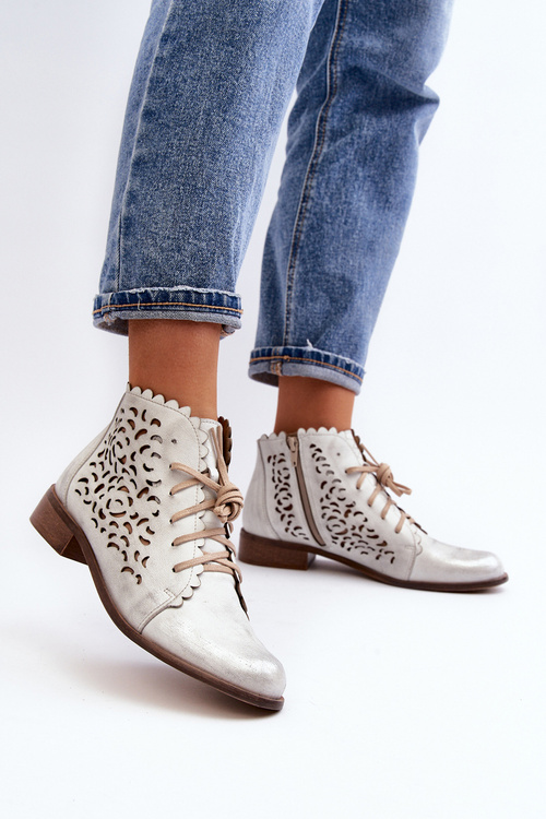 Zazoo 2871 Women's Laced Ankle Boots Silver