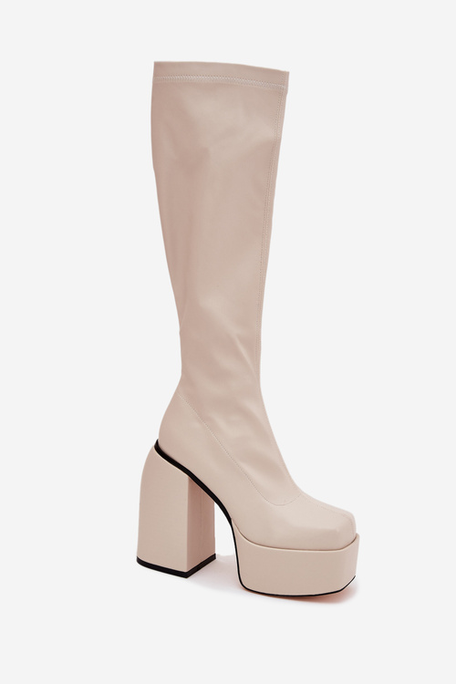 Women's Ankle Boots On A Heel And Platform Light Beige Yavira
