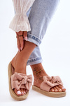 Women's Suede Slippers With Bow Pink Fency