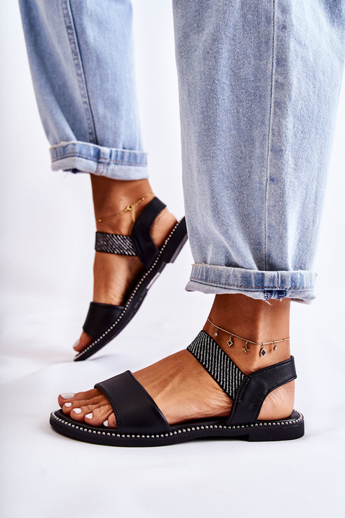 Sandały Damskie Klasyczne Płaski Obcas Czarne Catis