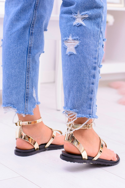 Lu Boo Gold Mirror Roman Flip Sandals