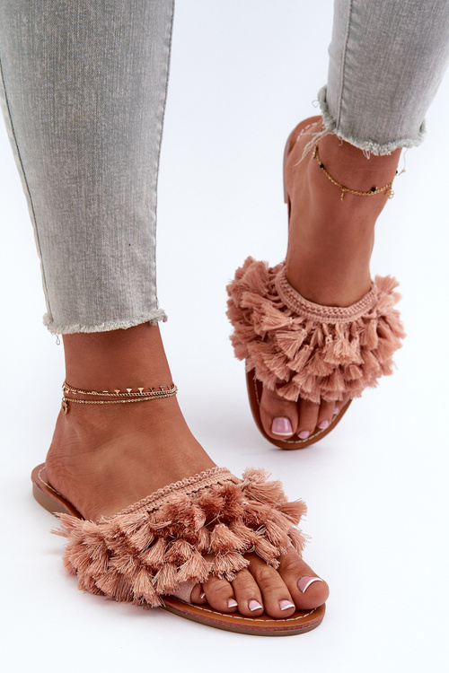 Flat Women's Slippers with Tassels Dirty Pink Rialle