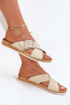 Women Leather Slippers With Buckle Beige Inblu VO0004GU