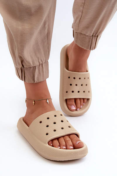 Piankowe Klapki Na Grubej Podeszwie Damskie Beżowe Beula