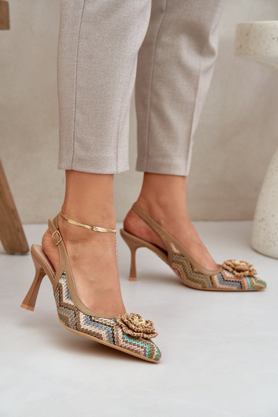 Szpilki Z Plecionką Odkrytą Piętą I Ozdobą Brązowe Lanithra