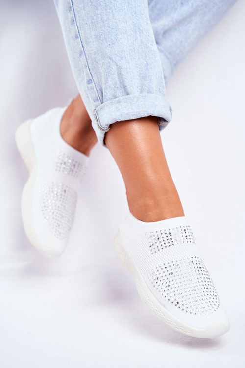 Women's Sport Shoes Slip On White with Zirkons Sidonim