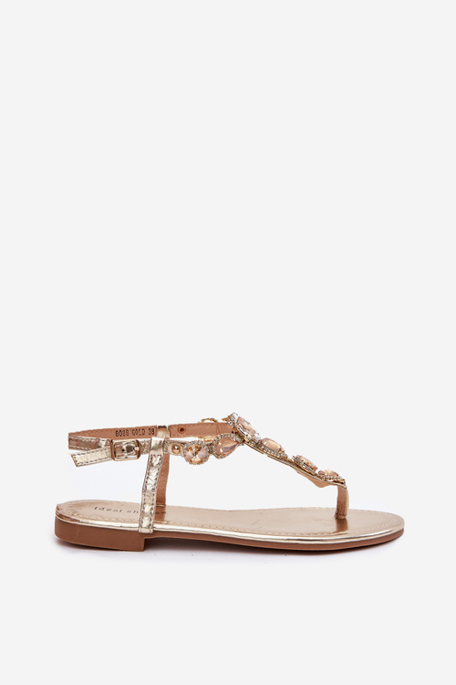 Women's sandals on flat heels with crystals gold Fiolalia