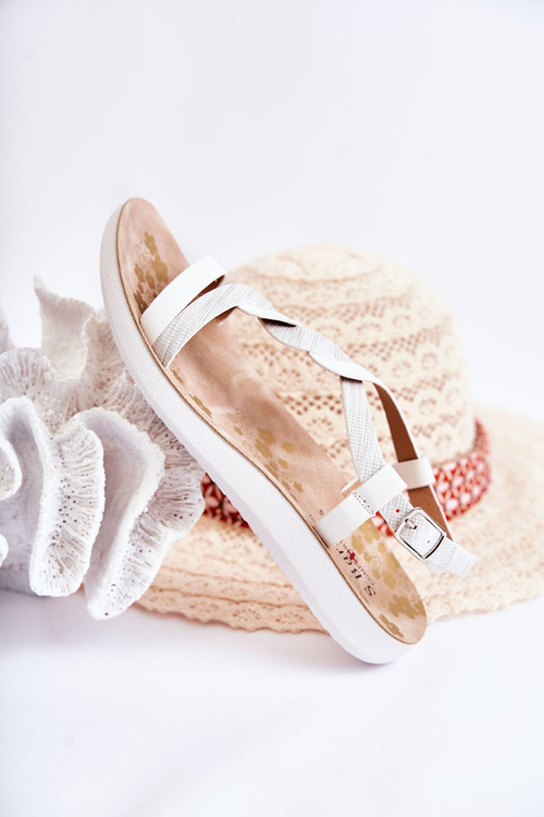 Children's Leather Sandals With Buckle White Dimmel